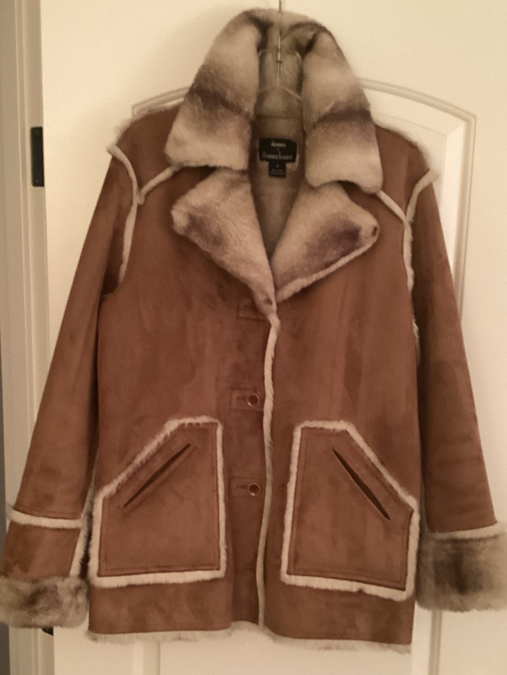 dennis basso Brown Shearling Coat with Fur Trim